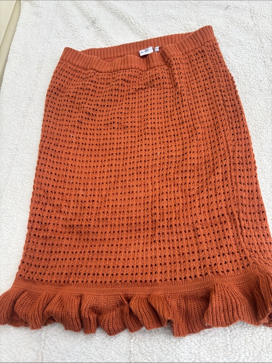 37 Ochard Dresses & Skirts - Open-Knit Rust Midi Skirt with Ruffle Hem